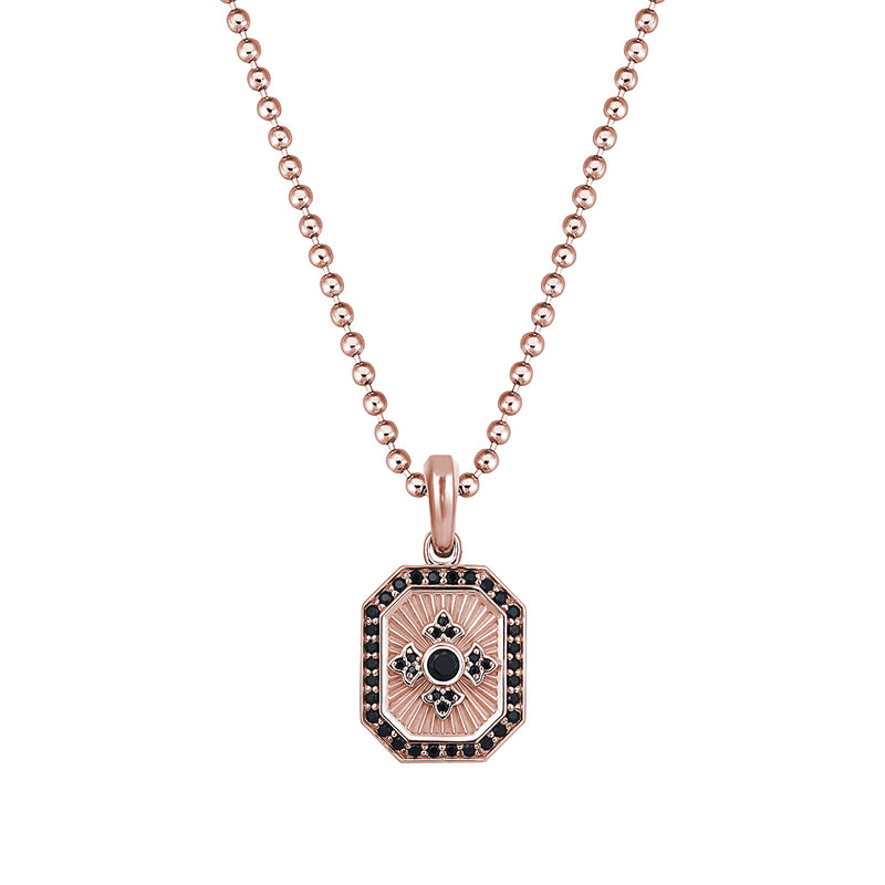 Men's Solid Rose Gold Octagon Compass Pendant with Black CZ