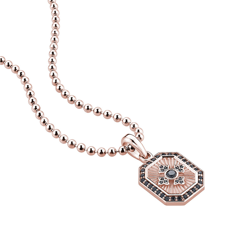 Men's Solid Rose Gold Octagon Compass Necklace