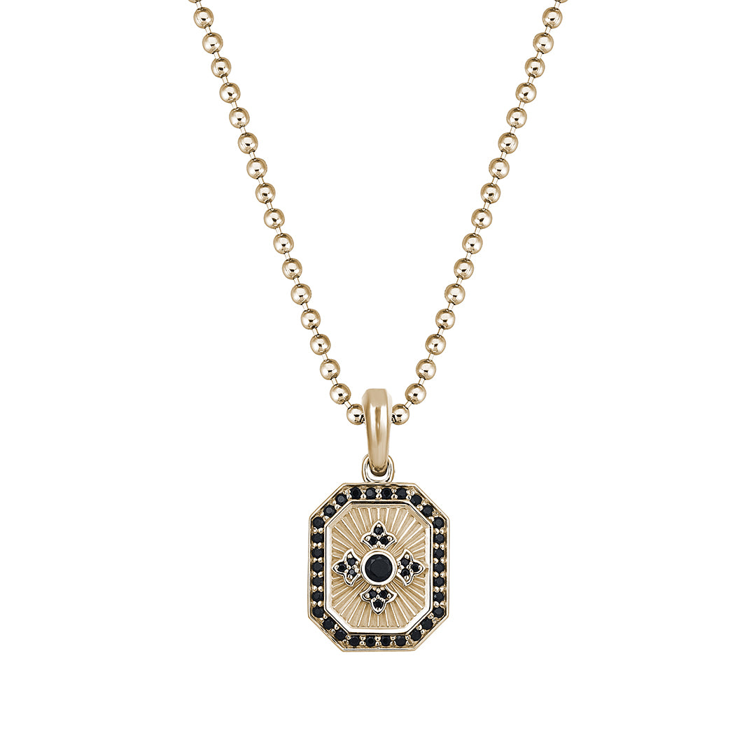 Men's Solid Yellow Gold Octagon Compass Pendant with Black CZ