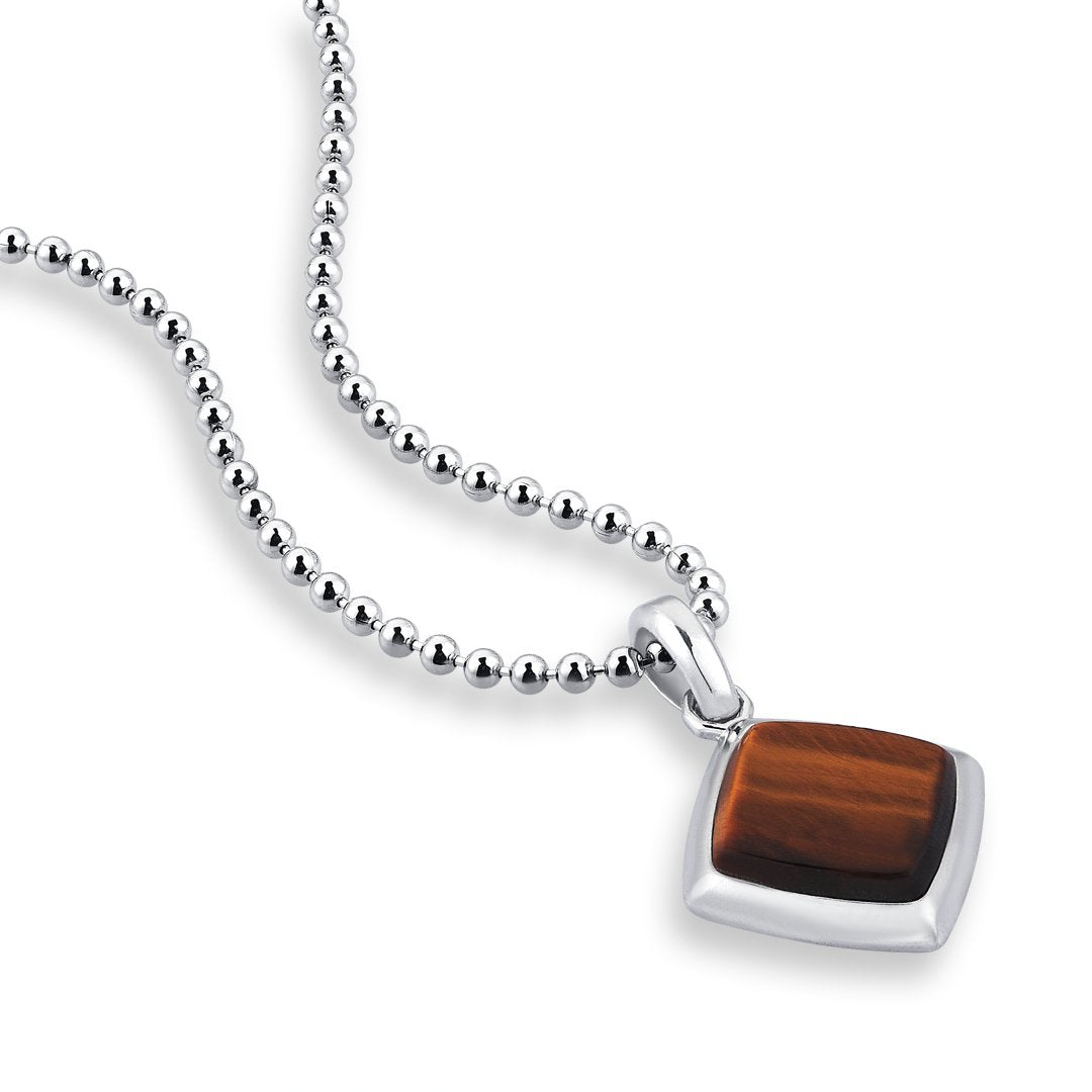 Tiger Eye Mens Necklace - Solid Silver