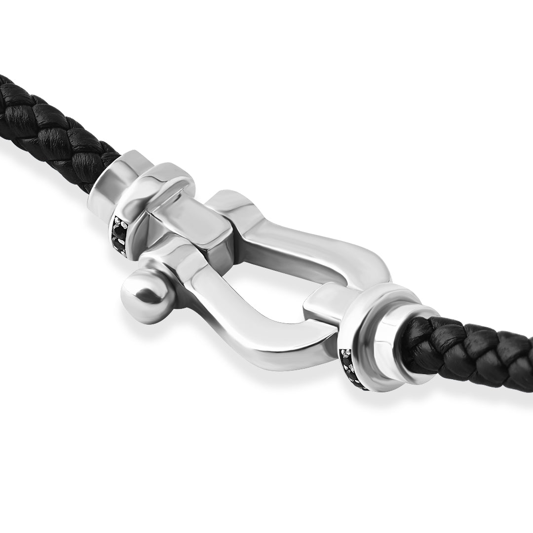 Real Gold Diamond Pave Buckle Leather Bracelet for Men - Atolyestone