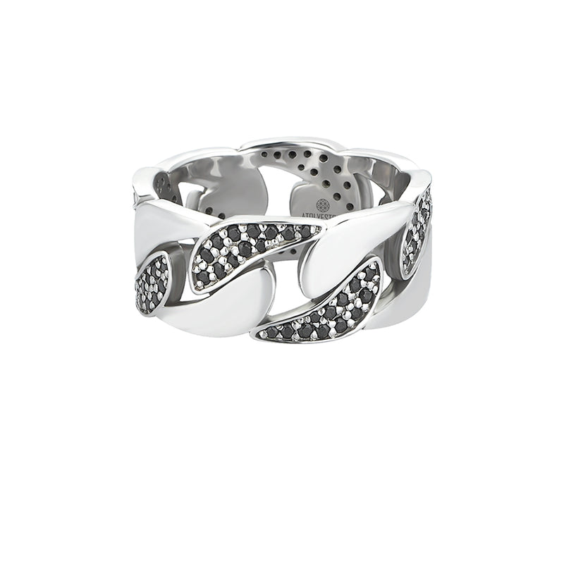 0.83ct Real Black Diamond Paved Chain Ring for Men - Solid White Gold