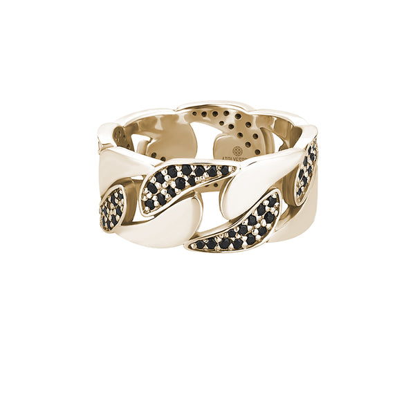 Men's Paved Cuban Link Ring in 10K Yellow Gold