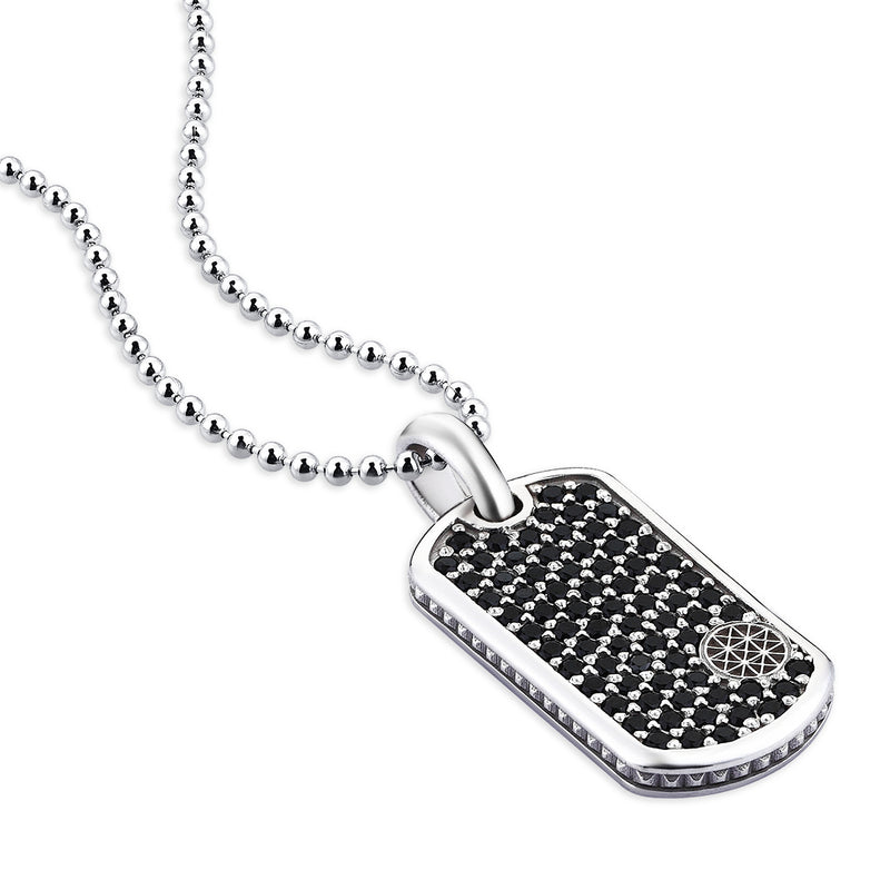 Pave Tag Necklace- Solid Silver - Cubic Zirconia