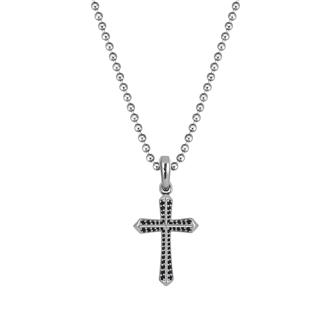 925 Sterling Silver Cross Pendant Paved with Black CZ