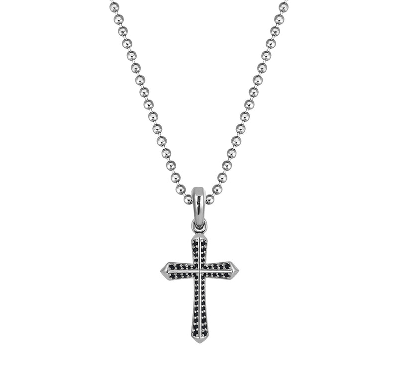 925 Sterling Silver Cross Pendant Paved with Black CZ