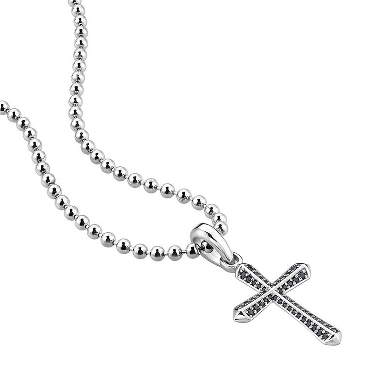 925 Solid Silver Cross Pendant Paved with 0.28ct Black Diamonds