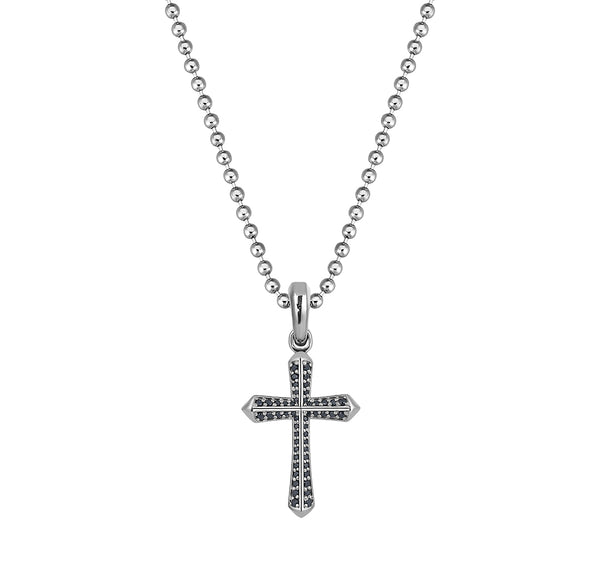 925 Sterling Silver Cross Pendant Paved with 0.28ct Black Diamonds