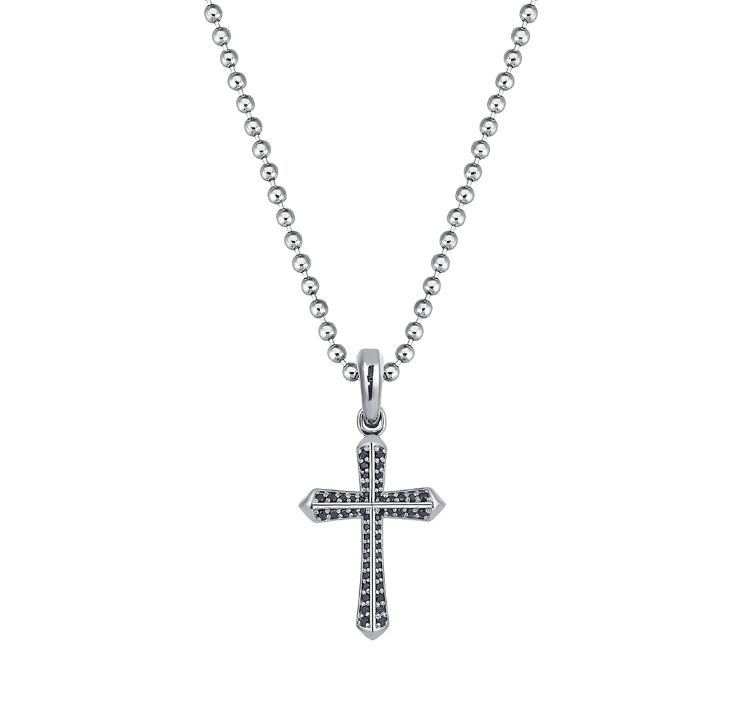 Men's Real White Gold Cross Pendant Pave with Black Diamond