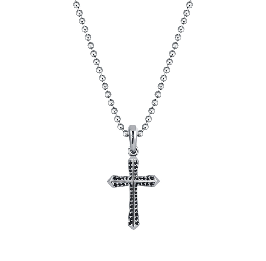 Men's Real White Gold Cross Pendant Pave with Black CZ