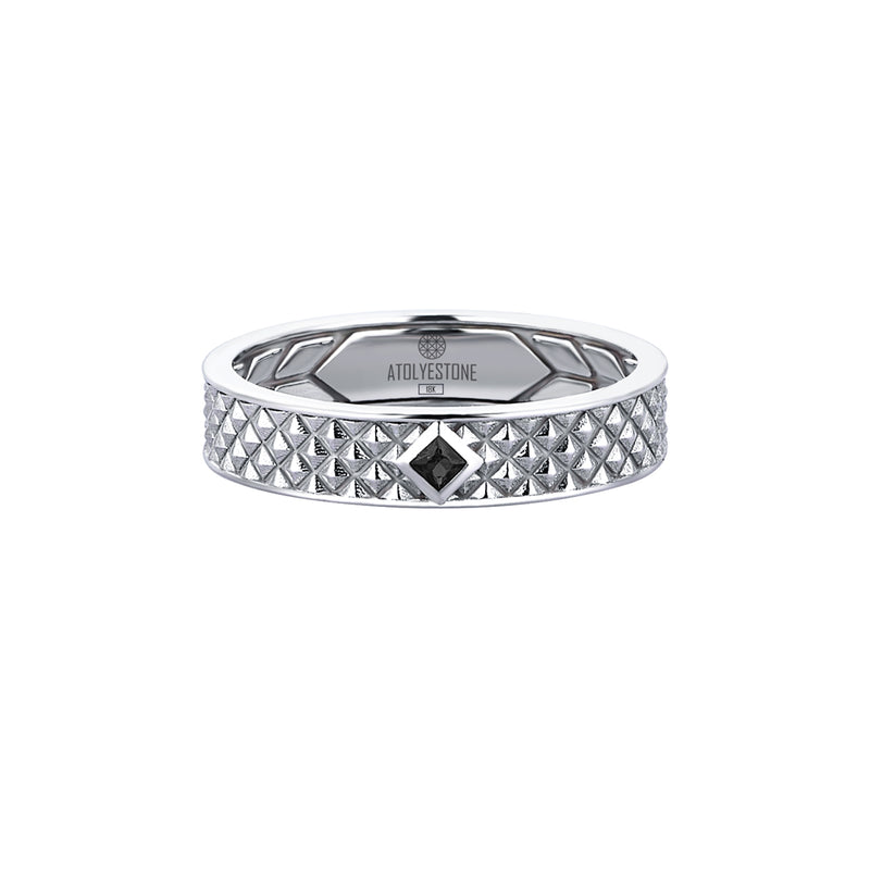 Men's Black Diamond Paved 5mm Solid White Gold Pyramid Band Ring