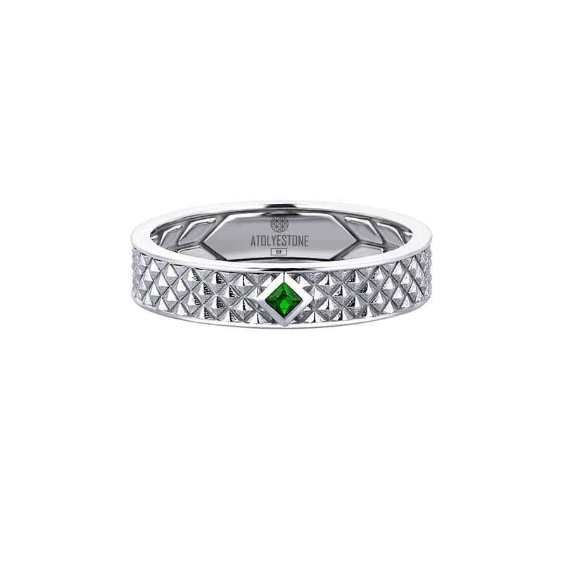 Men's Emerald Paved 5mm Solid White Gold Pyramid Band Ring