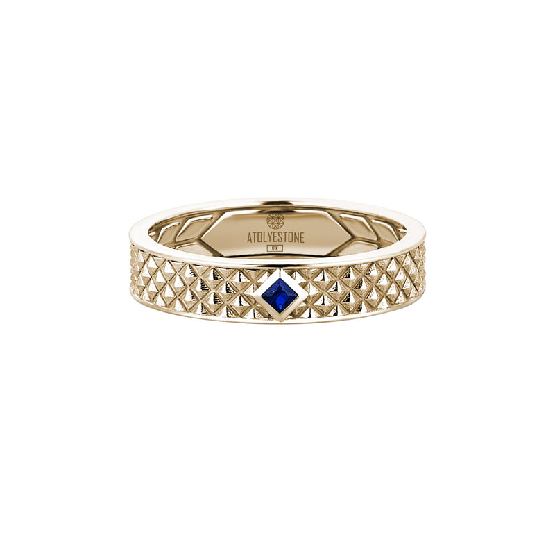 Men's Sapphire Paved 5mm Solid Yellow Gold Pyramid Band Ring
