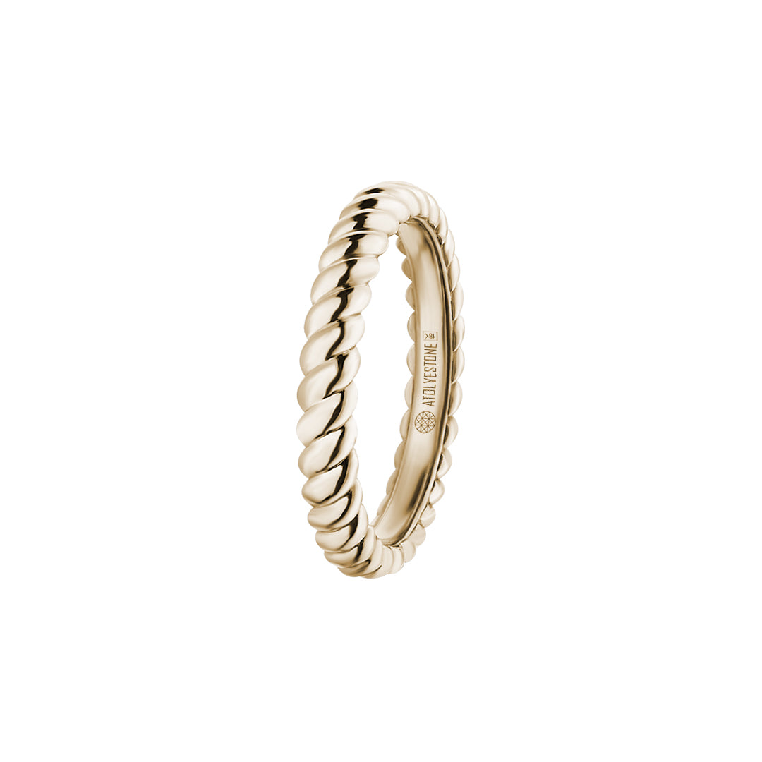 Real Yellow Gold Twisted Rope Ring for Men