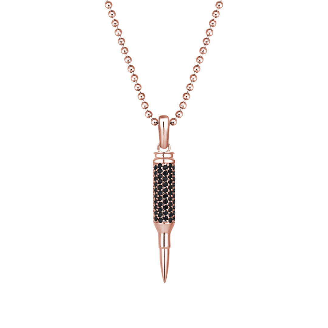 Men's Real Rose Gold Bullet Pendant Paved with Black CZ