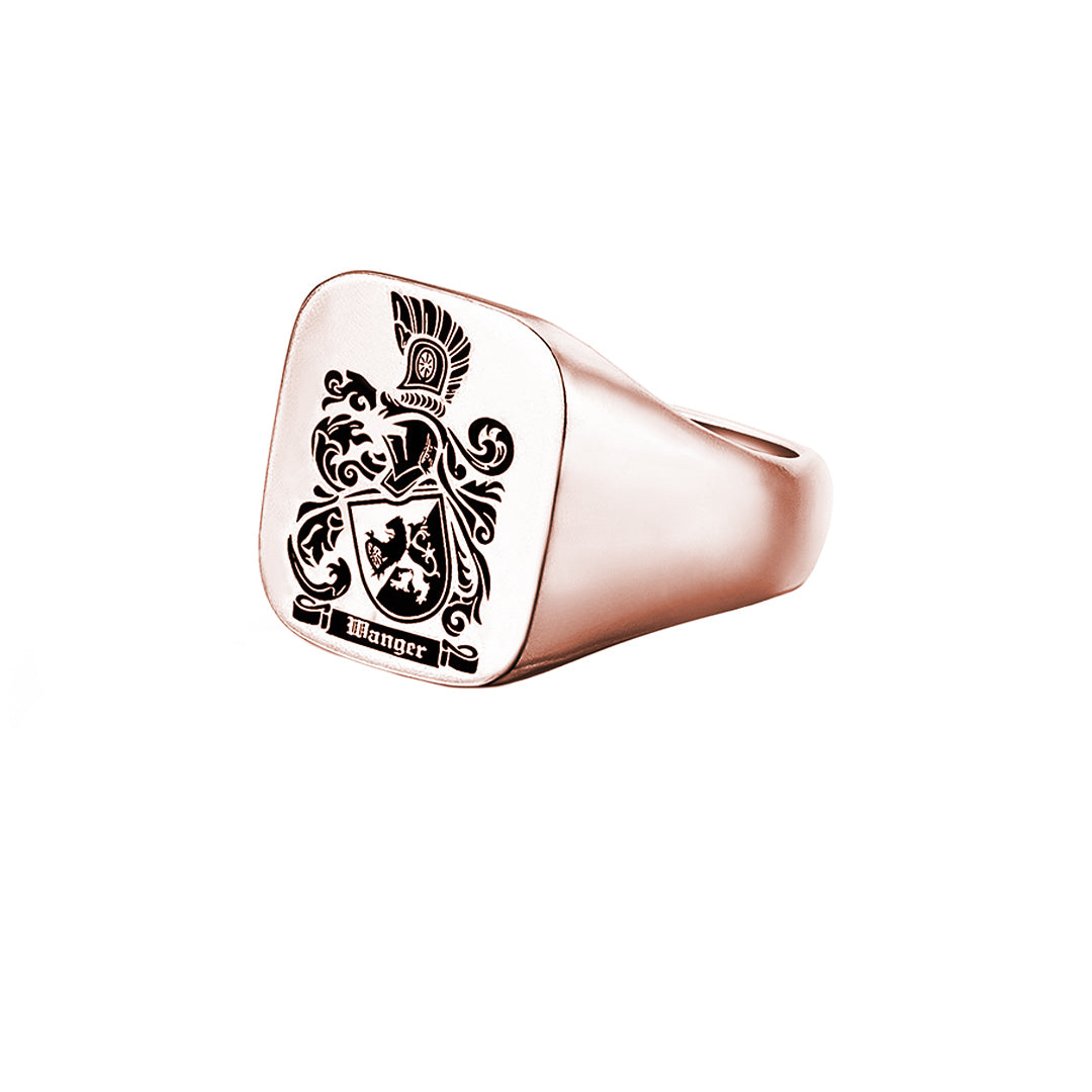 Carved Signet Square Ring Base for Family Crest-Rose Gold