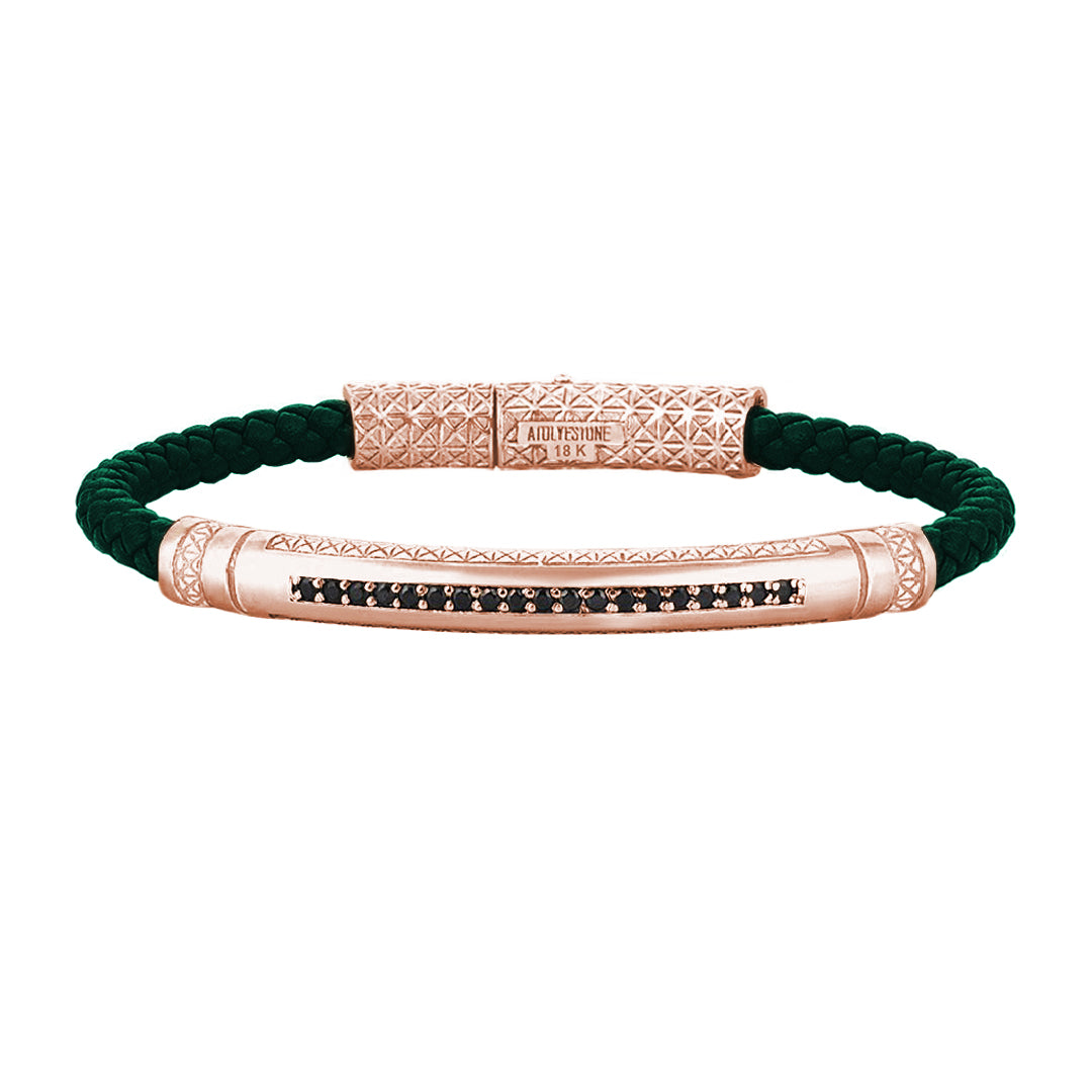 Mens Signature Leather Bracelet - Solid Rose Gold - Dark Green Leather