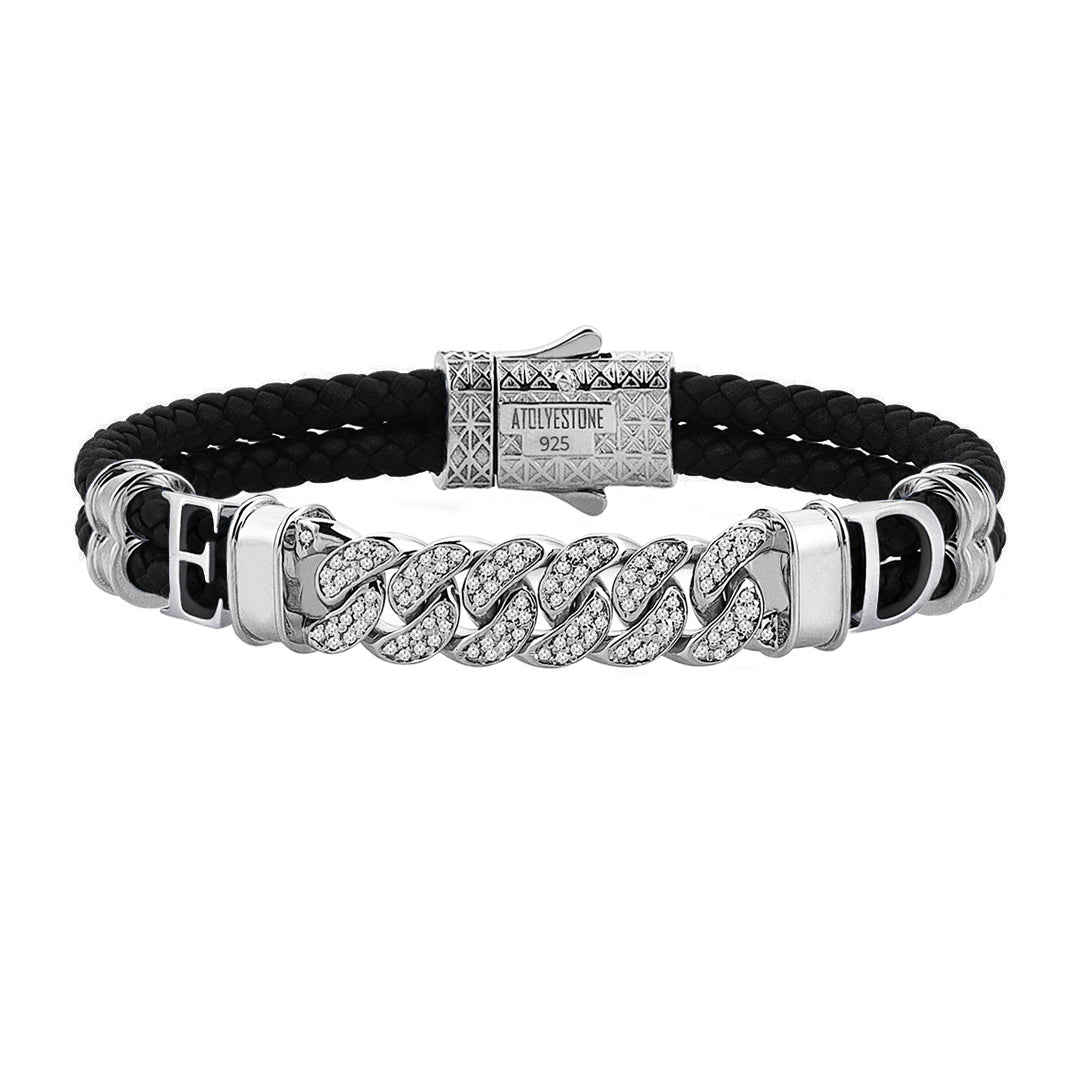 Statements Cuban Links Leather Bracelets - Silver - Black Leather