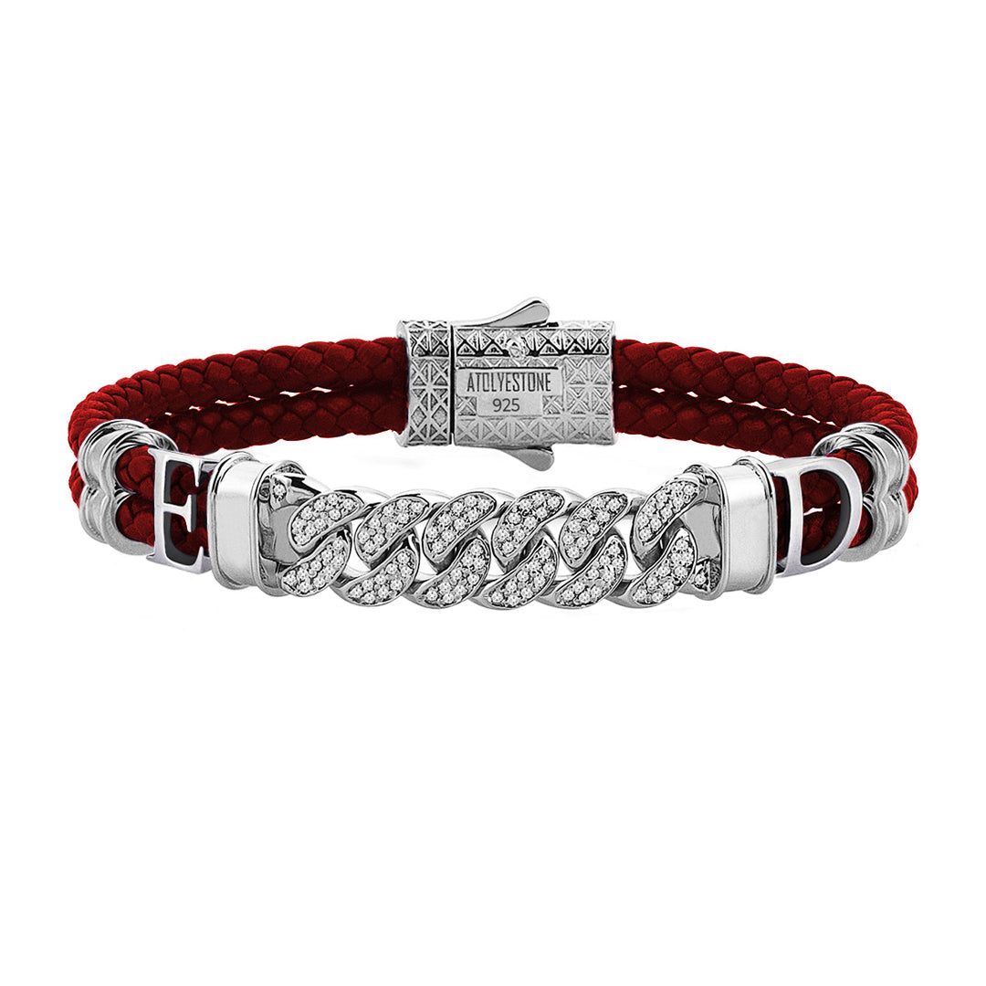 Women’s Statement Cuban Links Leather Bracelet - Silver - Dark Red Leather