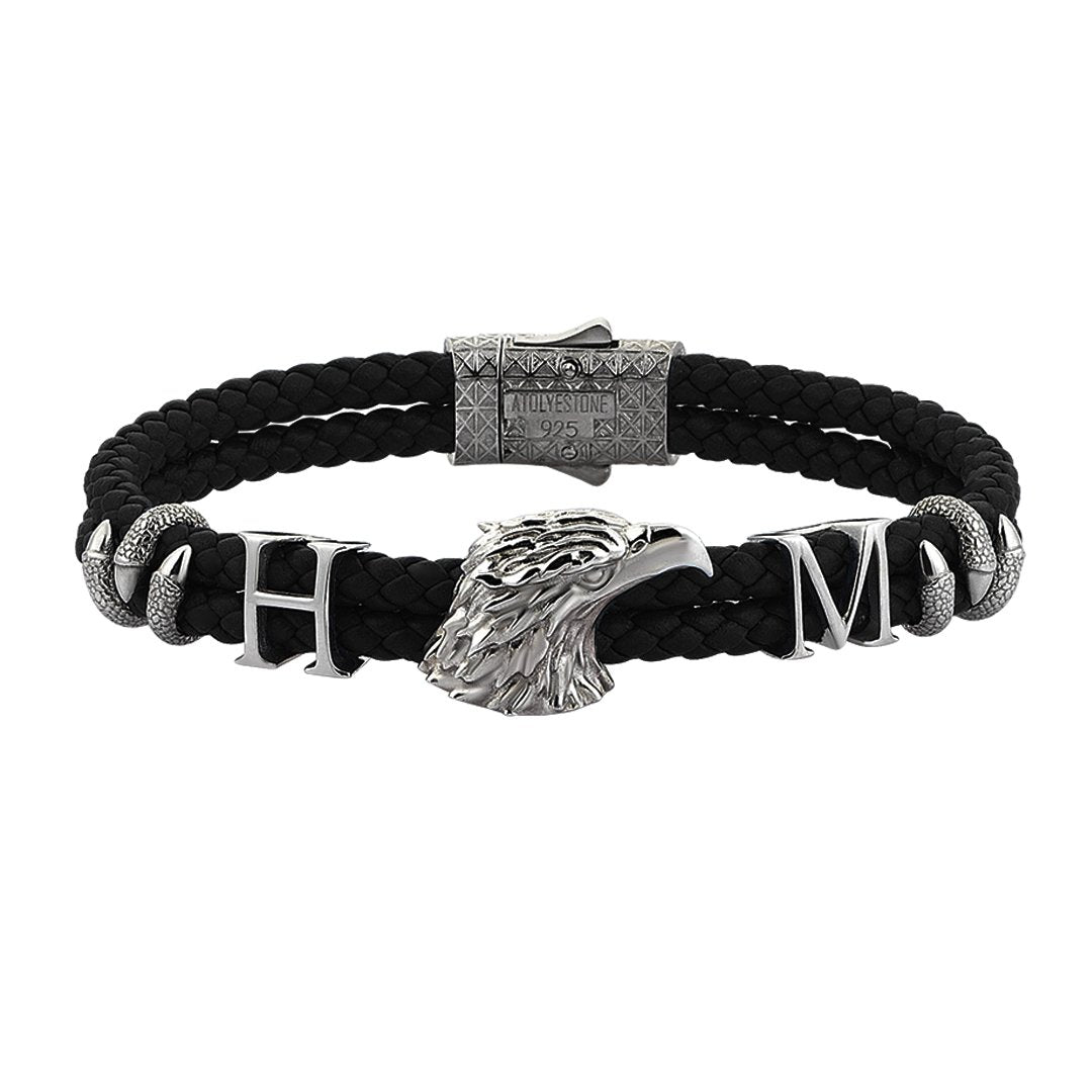 Statements Eagle Leather Bracelet - Gunmetal - Black Leather