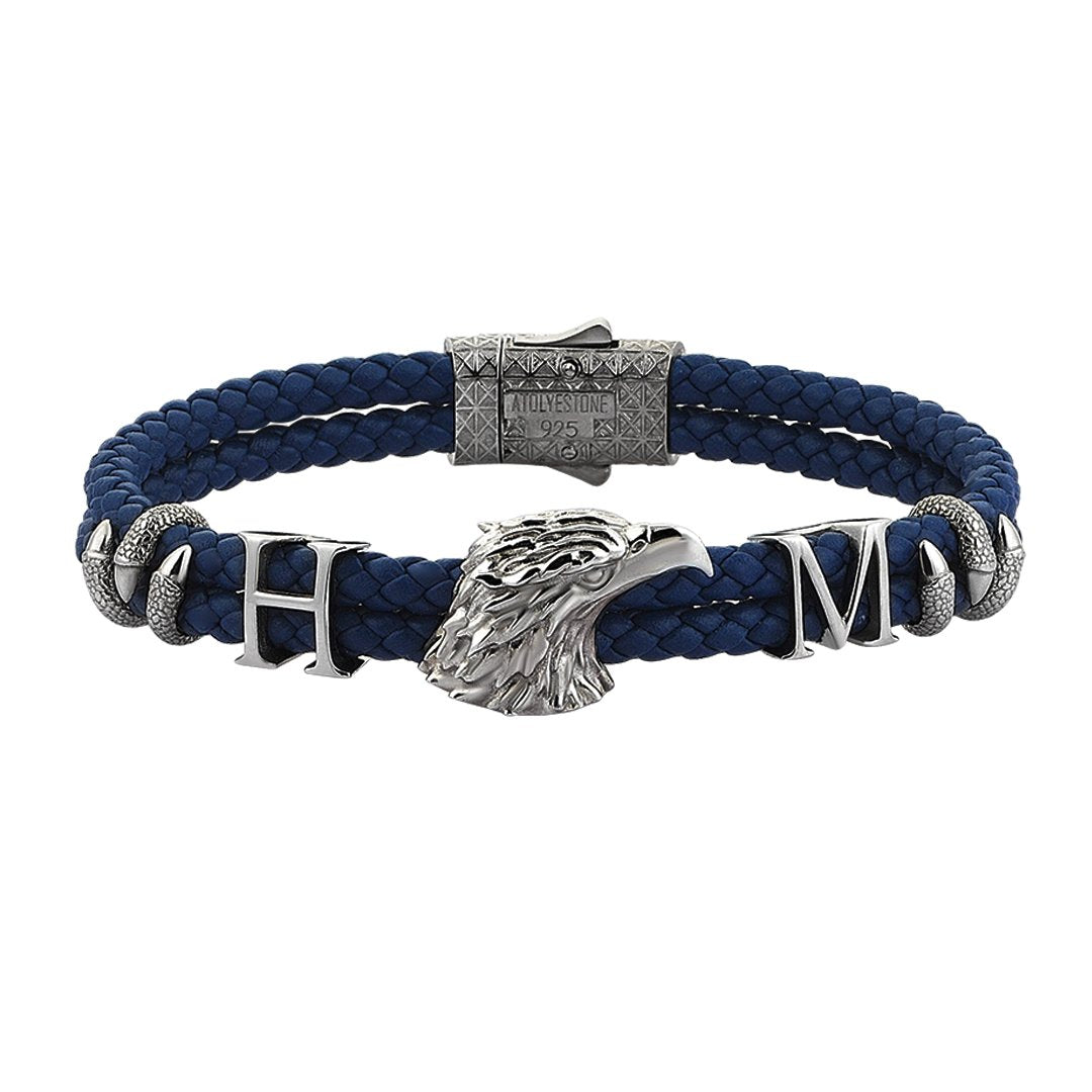Statements Eagle Leather Bracelet - Gunmetal - Blue Leather
