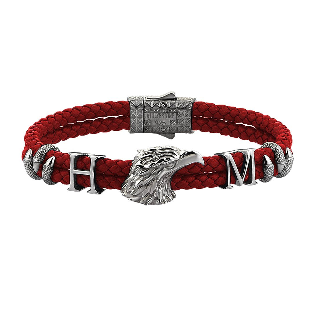 Statements Eagle Leather Bracelet - Gunmetal - Dark Red Leather