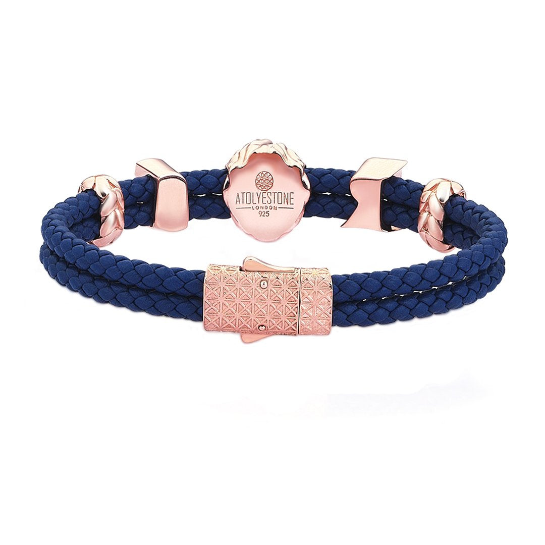 Statements Leo Leather Bracelet - Rose Gold - Blue Leather