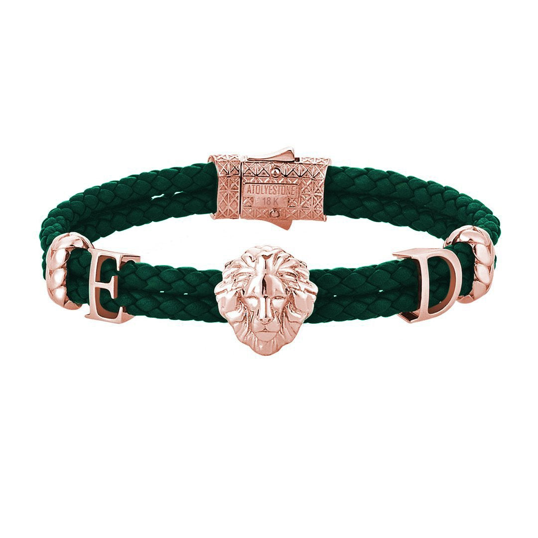 Statements Leo Leather Bracelet - Solid Rose Gold - Dark Green Leather