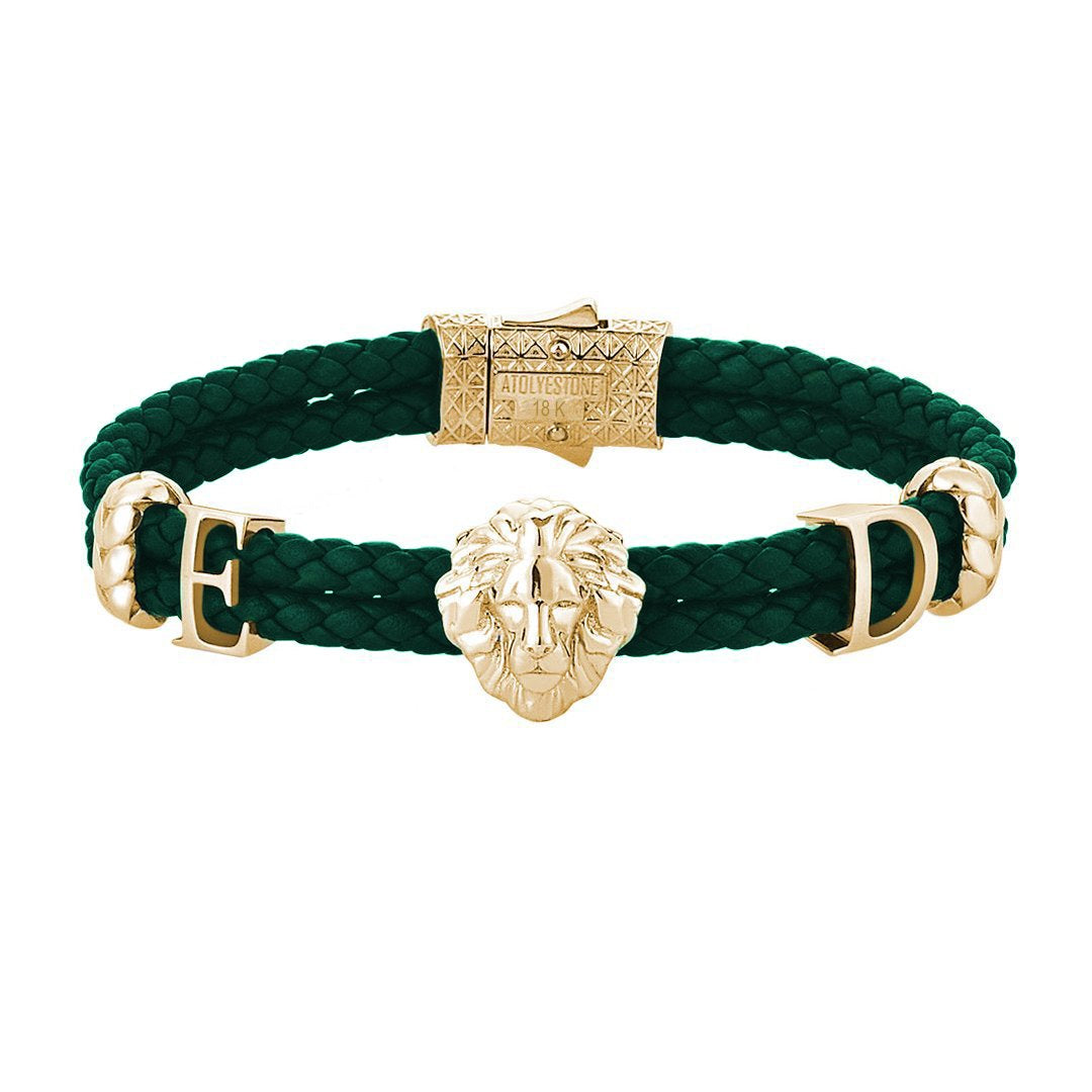 Statements Leo Leather Bracelet - Solid Gold - Dark Green Leather