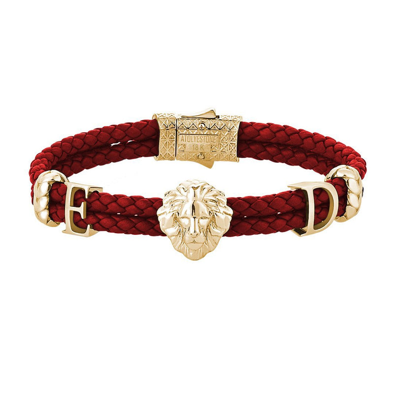 Statements Leo Leather Bracelet - Solid Gold - Red Leather