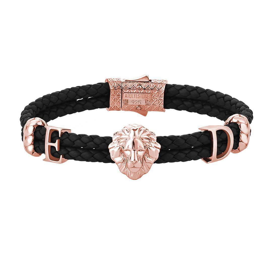 Statements Leo Leather Bracelet - Rose Gold - Black Leather