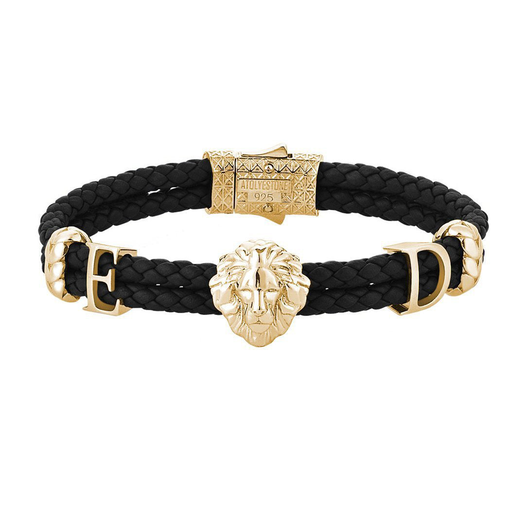 Statements Leo Leather Bracelet - Yellow Gold - Black Leather