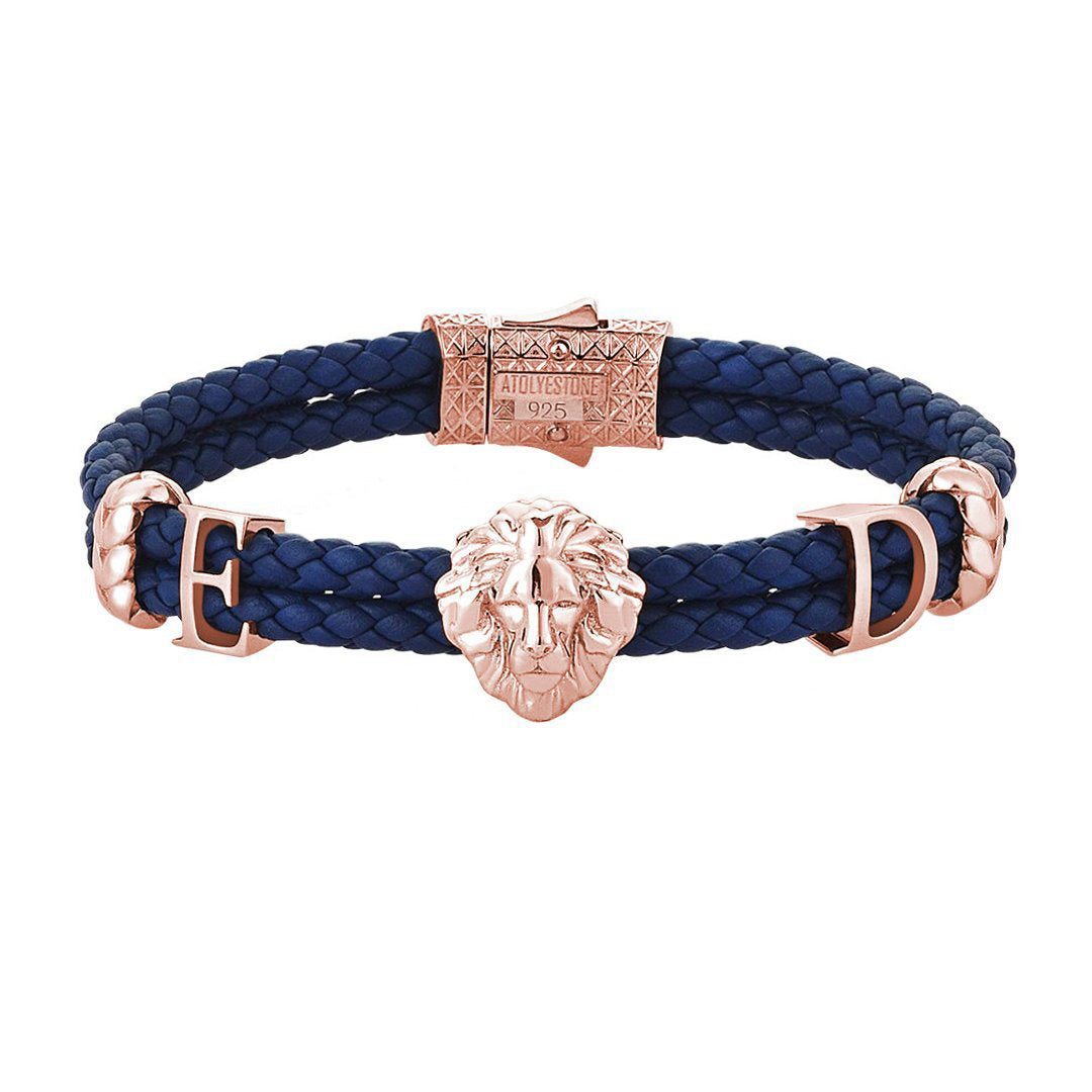 Statements Leo Leather Bracelet - Rose Gold - Blue Leather