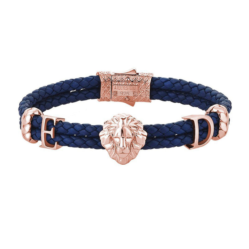 Statements Leo Leather Bracelet - Rose Gold - Blue Leather