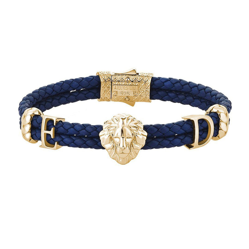 Statements Leo Leather Bracelet - Yellow Gold - Blue Leather