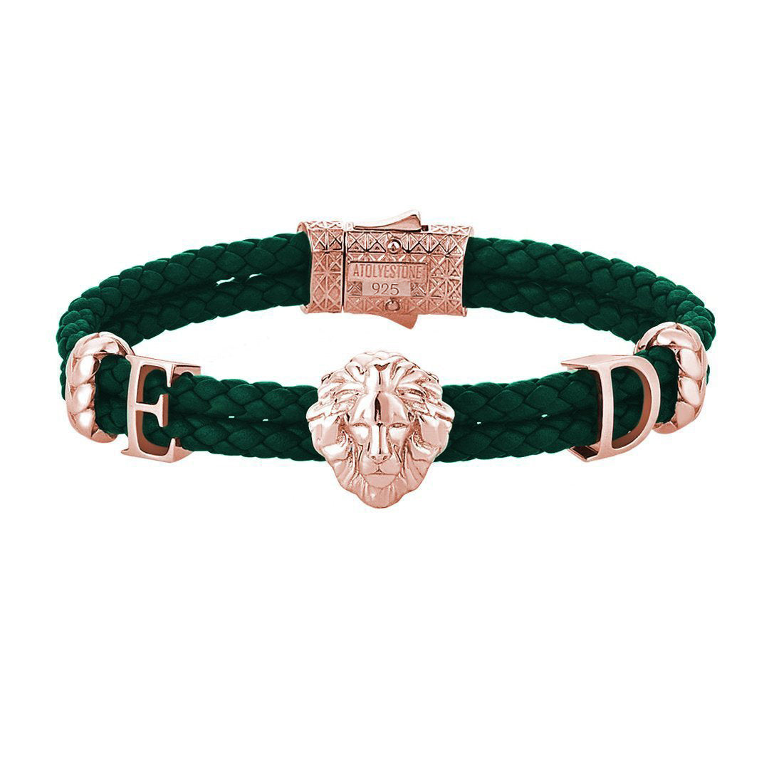 Women’s Statements Leo Leather Bracelet - Rose Gold - Dark Green Leather