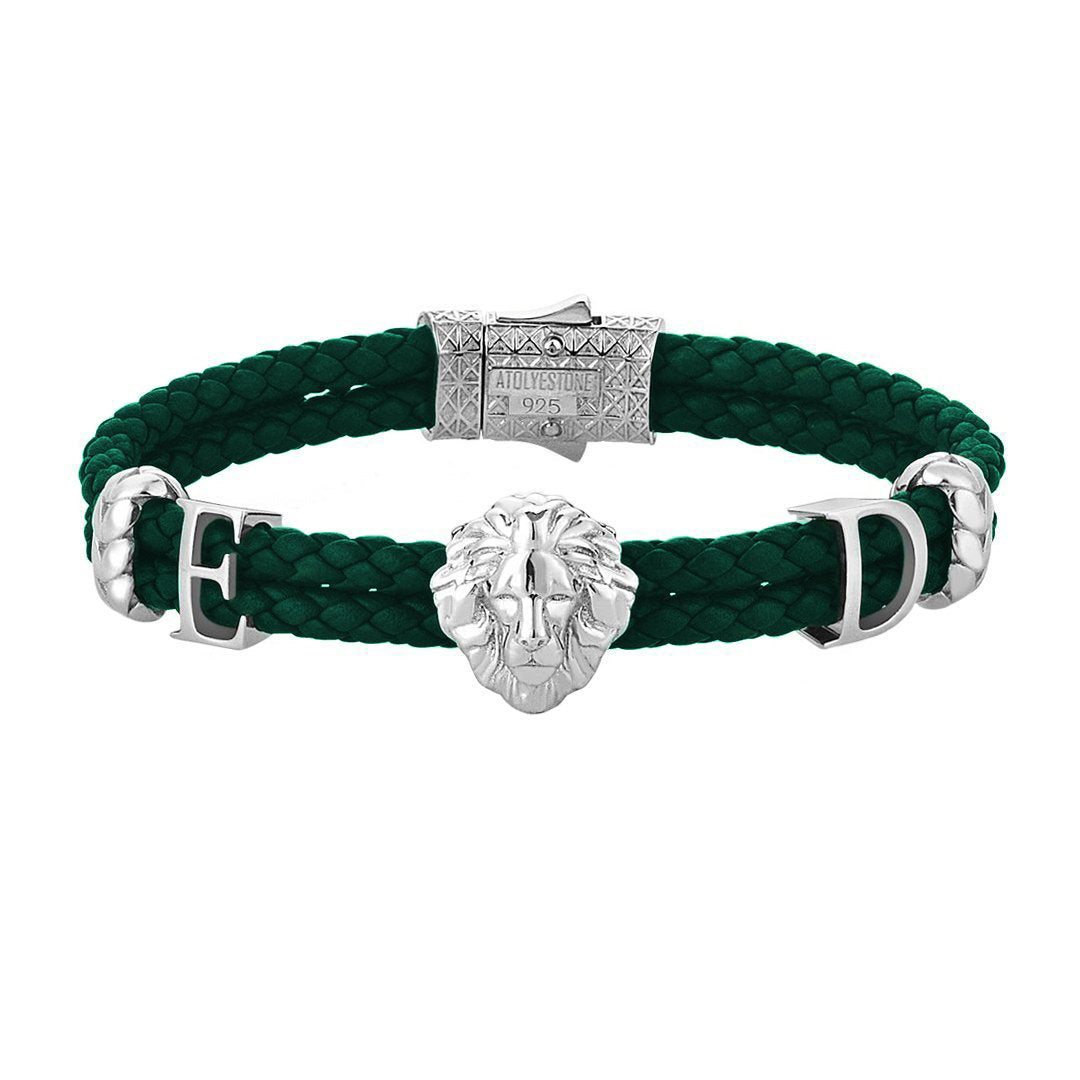 Women’s Statements Leo Leather Bracelet - Silver - Dark Green Leather