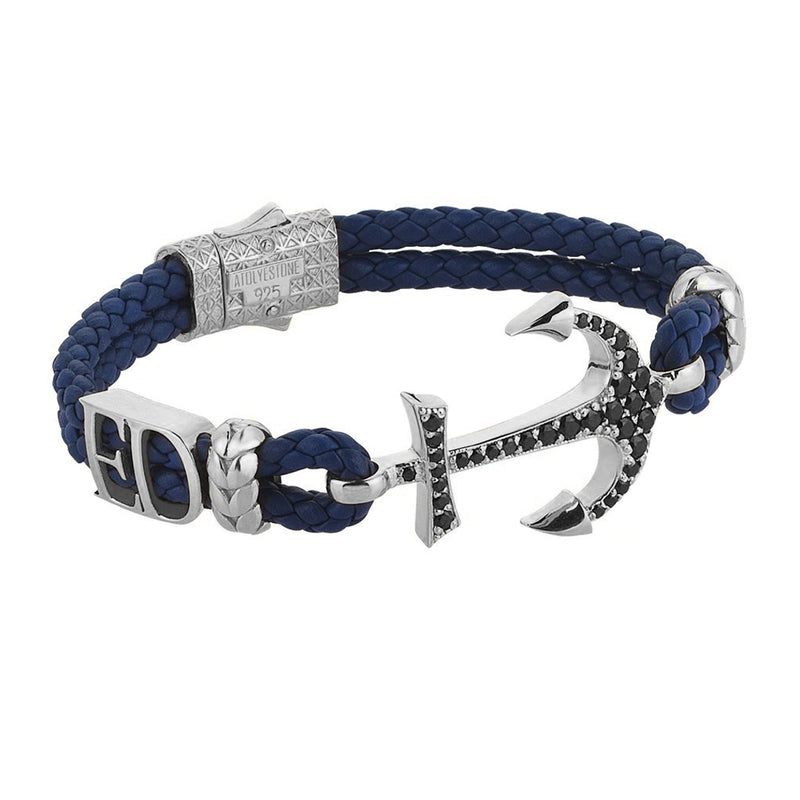 Statements Anchor Leather Bracelet - Silver - Blue Leather