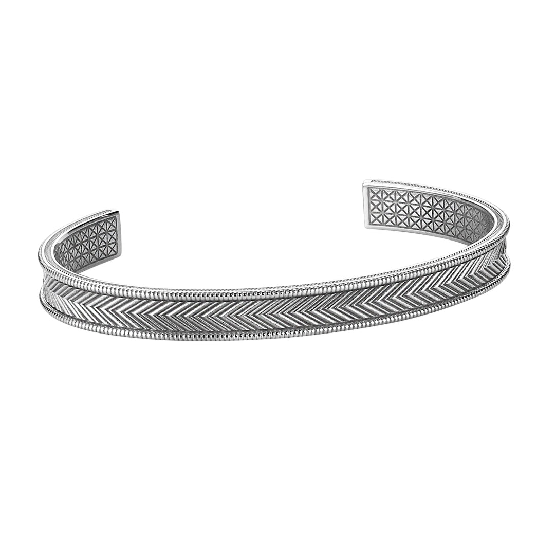 Men's Signature Arrow Open Cuff Bracelet in Solid White Gold