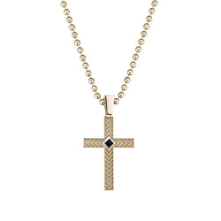 Men's Real Yellow Gold Cross Pendant with Black CZ