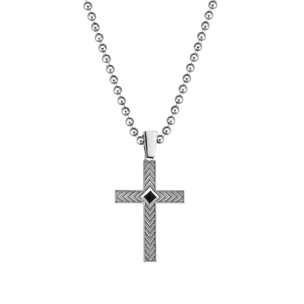 925 Sterling Silver Cross Pendant with Black CZ for Men