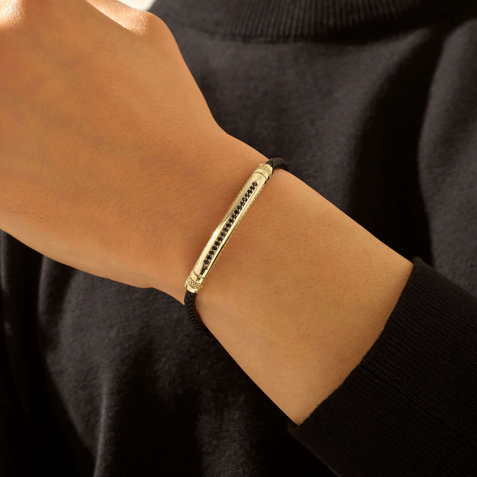 Signature Leather Bracelet - Solid Yellow Gold