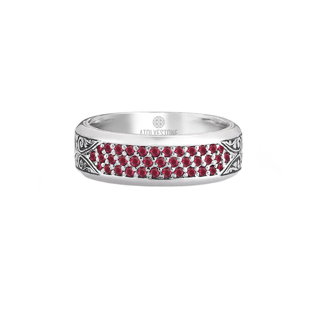 Classic Pave Band Ring - Solid Silver - Pave Ruby
