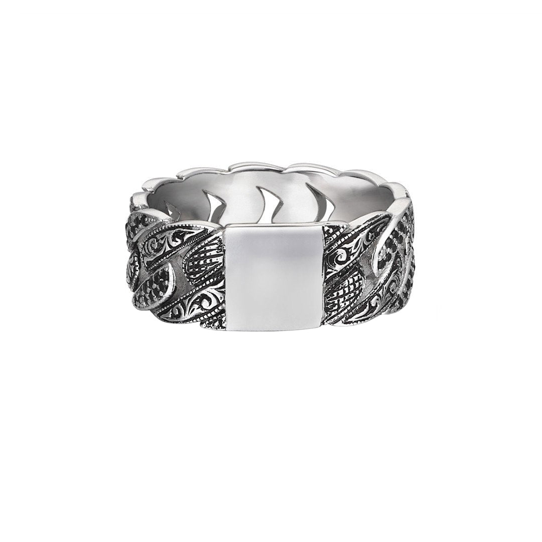 Classic Pave Chain Ring - Solid Silver