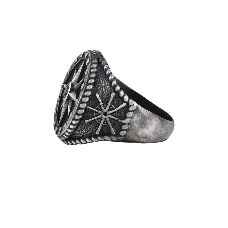 Compass Ring - Solid Silver - Pave Cubic Zirconia
