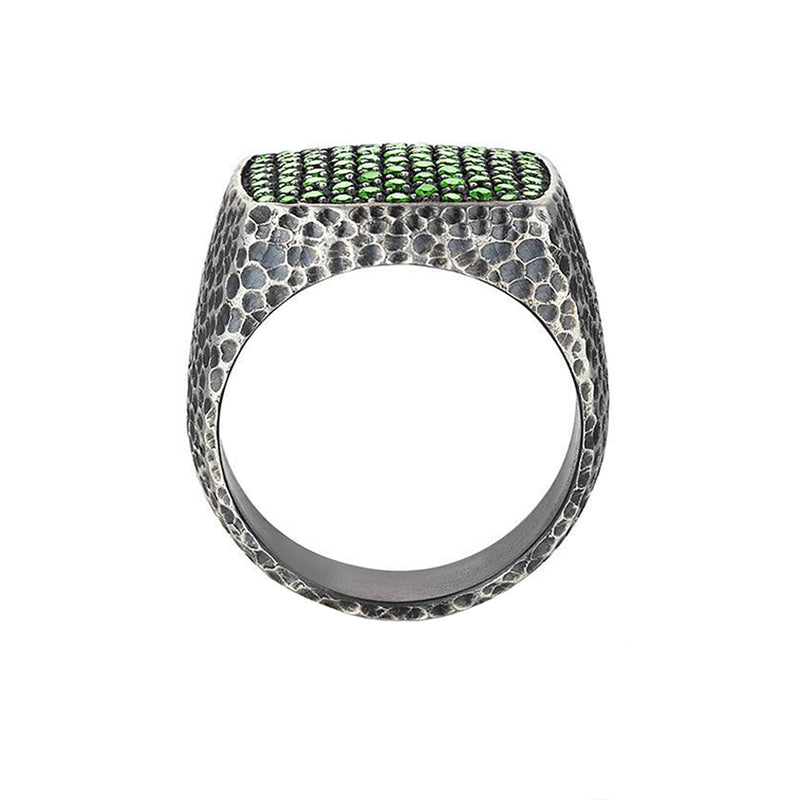 Hammered Pave Ring - Solid Silver