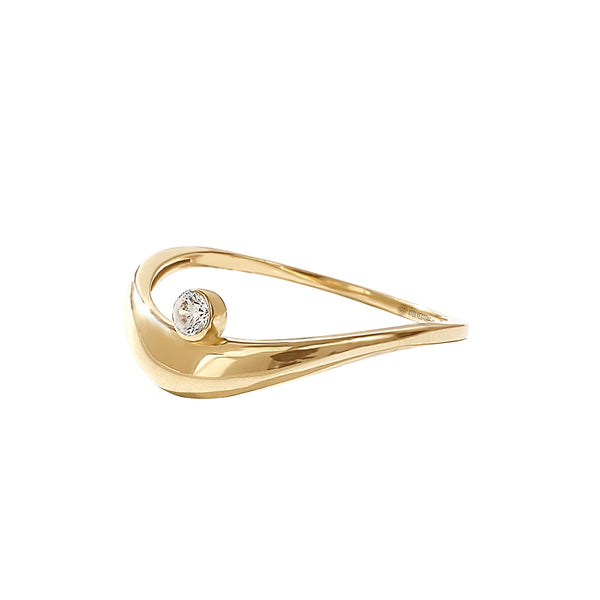 Solid Yellow Gold 0.03ct Bezel Curve Ring 