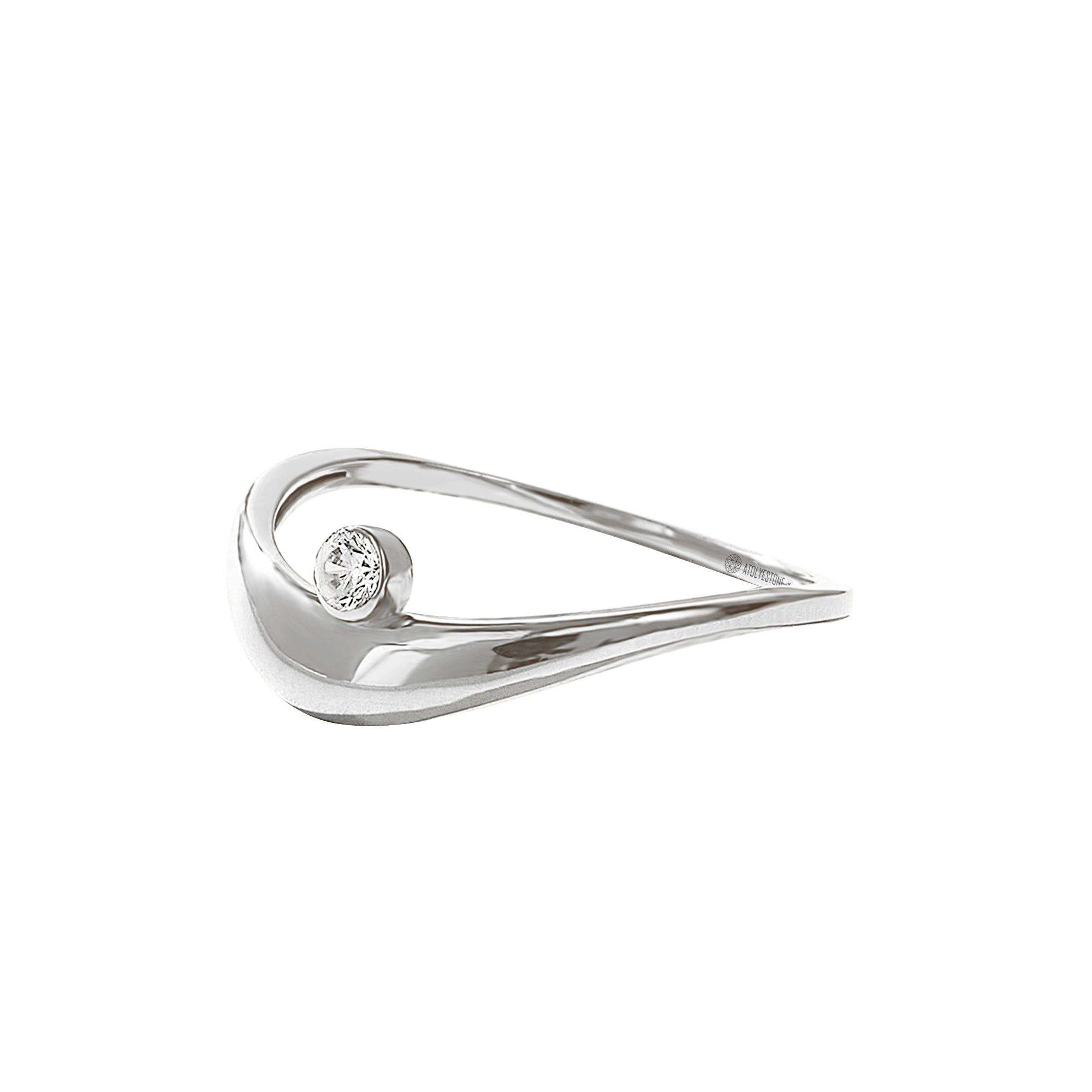 Solid White Gold 0.03ct Bezel Curve Ring