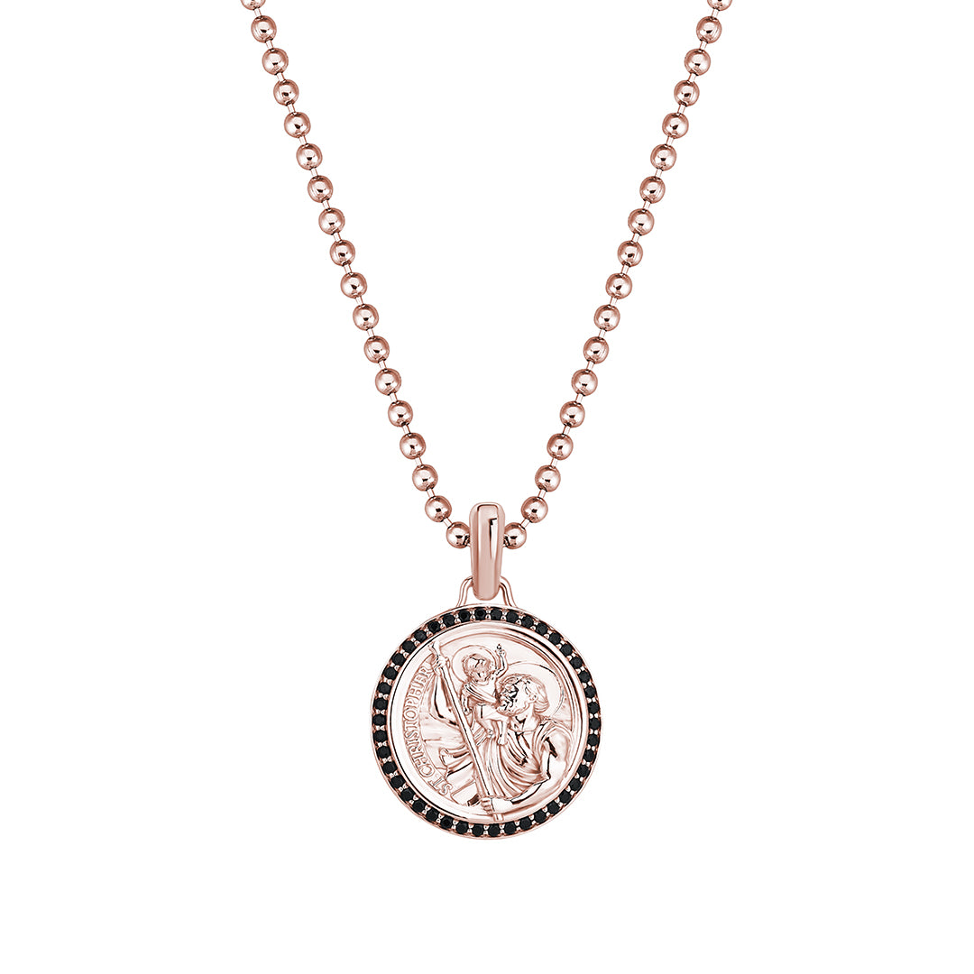 Men's 0.21ct Black Diamond Paved St.Christopher Pendant in Real Gold