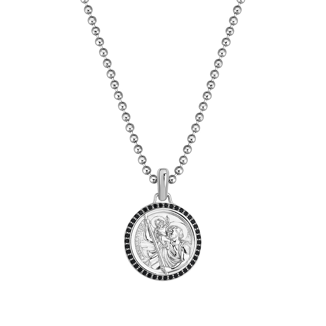 Men's 0.21ct Black Diamond Paved St.Christopher Pendant in Solid Gold